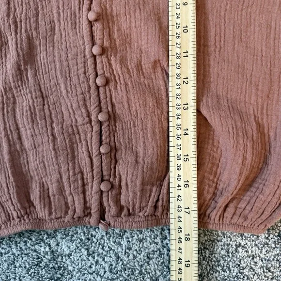 Japna Women's Short sleeve Rust Red Cotton Button Front Crop top Size M - Picture 5 of 6